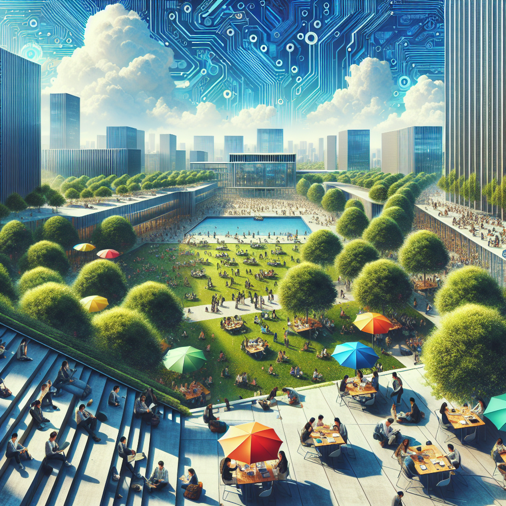 blog.drhariz.com A busy urban park near UPSI, where people relax under colourful umbrellas amid green lawns and trees. Modern buildings rise in the background, as a digital circuit pattern—hinting at Artificial Intelligence Malaysia—blends into the sky above. Dr. Muhamad Hariz Adnan