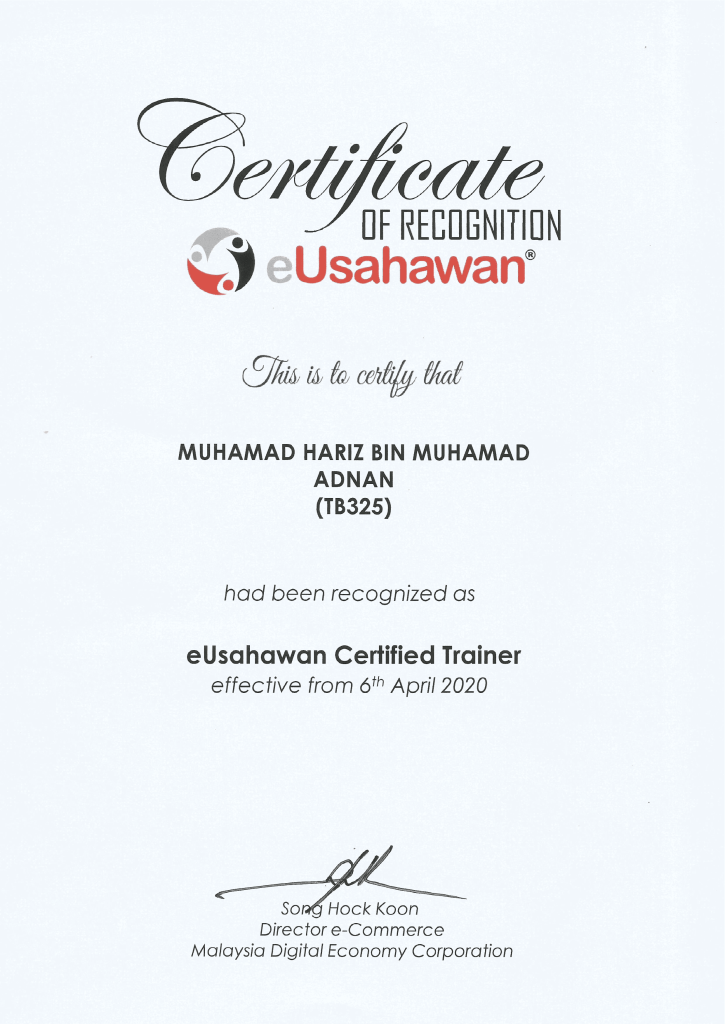 eUsahawan Certified Trainer Dr Muhamad Hariz Muhamad Adnan